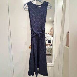 Calvin Klein Navy Grid Pattern Midi Dress